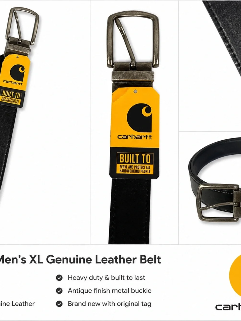 Carhartt Black Leather Belt with Antique Silver Buckle